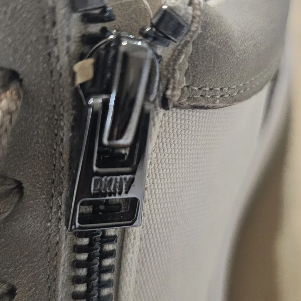 DKNY Taupe and Cream Wedge Sneakers